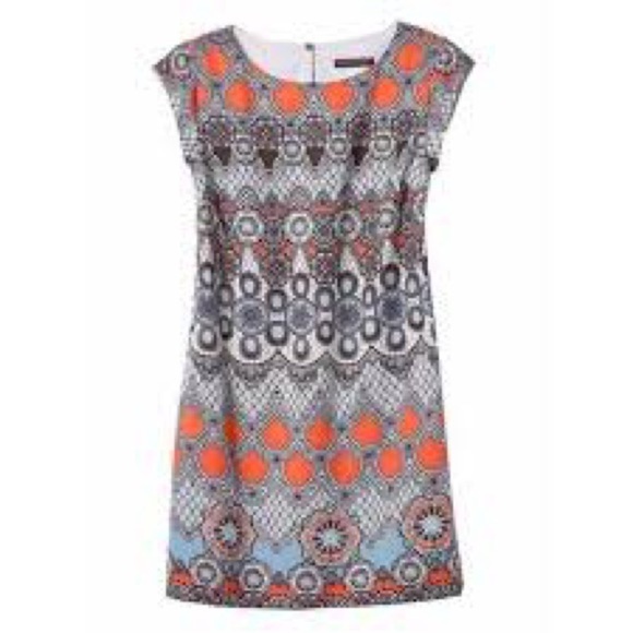 BANANA REPUBLIC Dress size 6 Geometric Patterned Shift Dress in Orange and Black - Picture 9 of 14